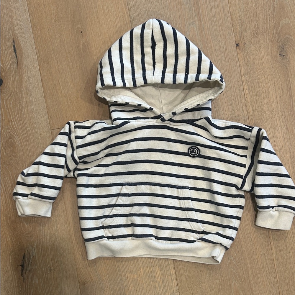 Petit Bateau Striped Hooded Kids Sweatshirt - Navy & Cream